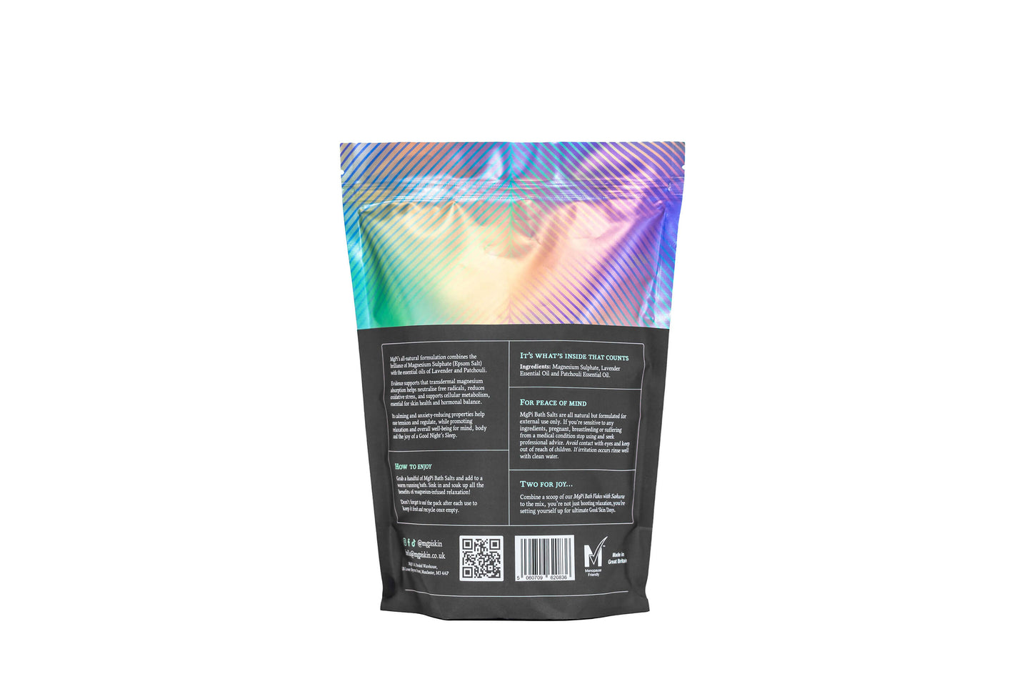 Back of Magnesium Salts pack, with details on ingredients and how-to use